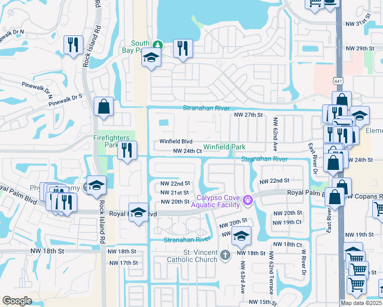 map of restaurants, bars, coffee shops, grocery stores, and more near 6562 Northwest 24th Court in Margate