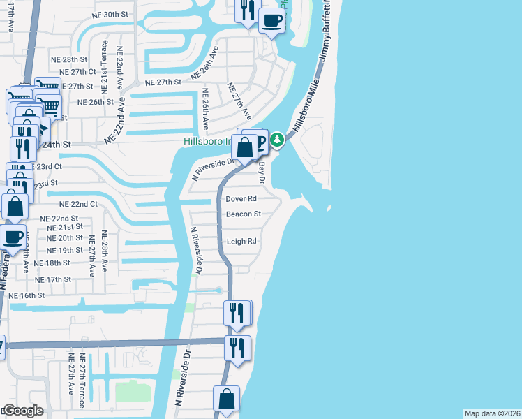 map of restaurants, bars, coffee shops, grocery stores, and more near 3417 Beacon Street in Pompano Beach
