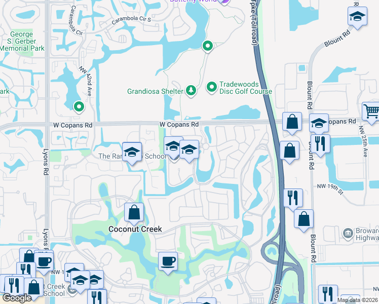 map of restaurants, bars, coffee shops, grocery stores, and more near 2355 Northwest 37th Avenue in Coconut Creek