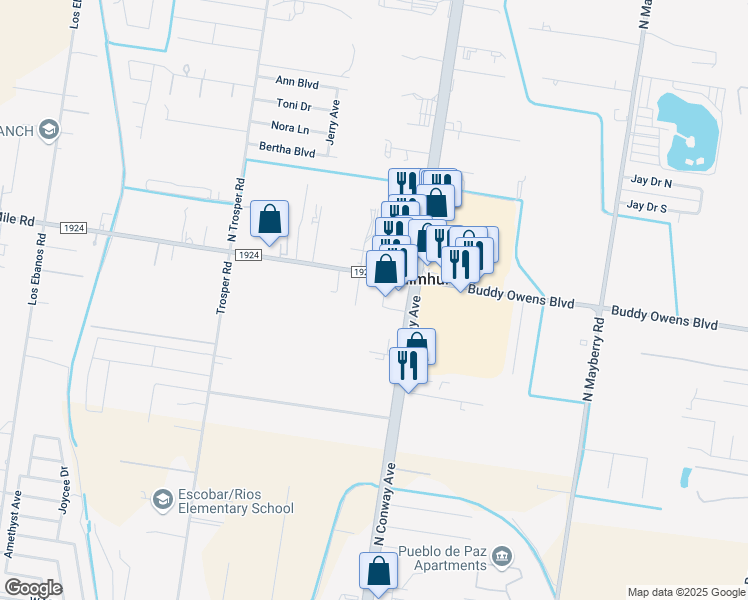 map of restaurants, bars, coffee shops, grocery stores, and more near 155 West Mile 3 Road in Mission