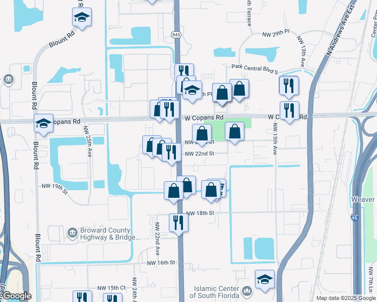 map of restaurants, bars, coffee shops, grocery stores, and more near 2021 Northwest 22nd Street in Pompano Beach