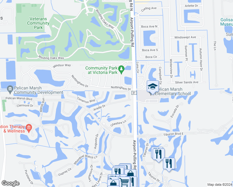 map of restaurants, bars, coffee shops, grocery stores, and more near 2220 Arielle Drive in Naples