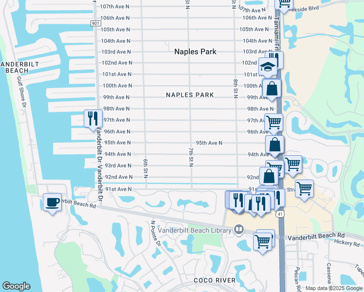 map of restaurants, bars, coffee shops, grocery stores, and more near 682 95th Avenue North in Naples