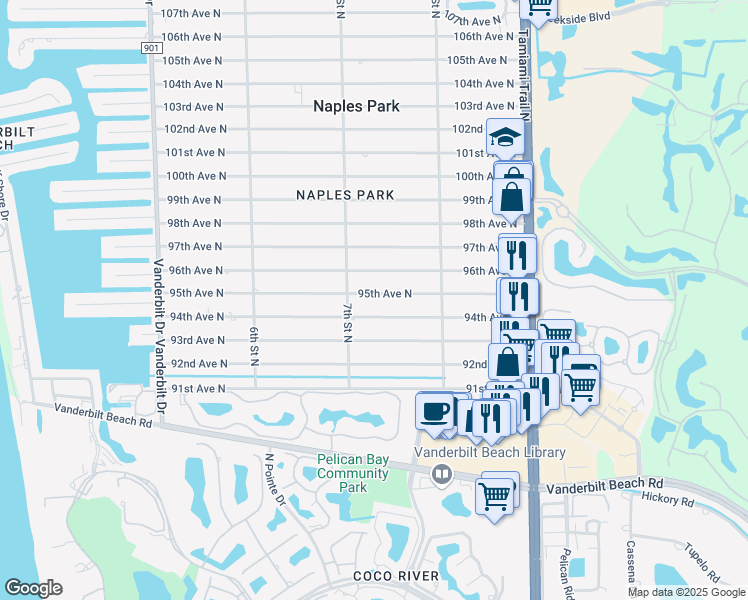 map of restaurants, bars, coffee shops, grocery stores, and more near 718 95th Avenue North in Naples