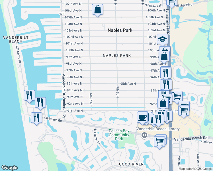 map of restaurants, bars, coffee shops, grocery stores, and more near 643 94th Avenue North in Naples