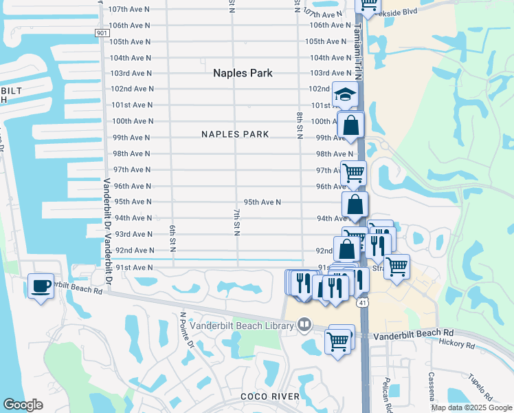 map of restaurants, bars, coffee shops, grocery stores, and more near 718 95th Avenue North in Naples
