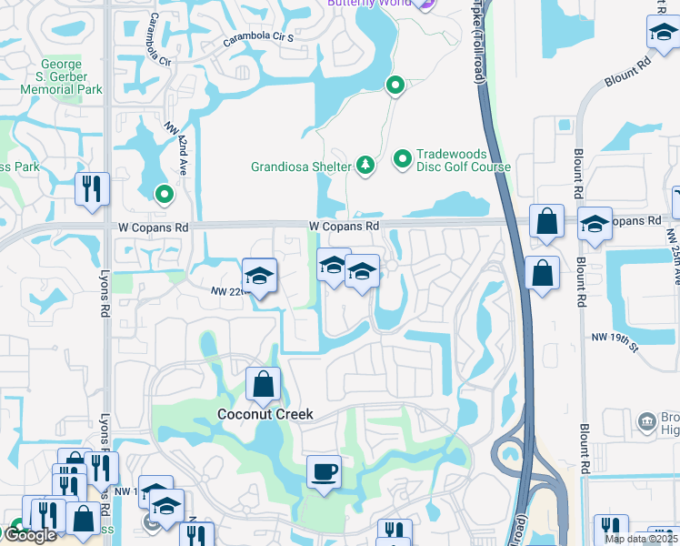 map of restaurants, bars, coffee shops, grocery stores, and more near 2355 Northwest 37th Avenue in Coconut Creek