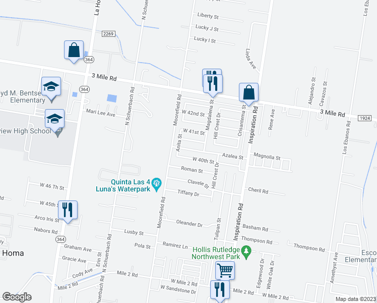 map of restaurants, bars, coffee shops, grocery stores, and more near 2018 West 40th Street in Mission