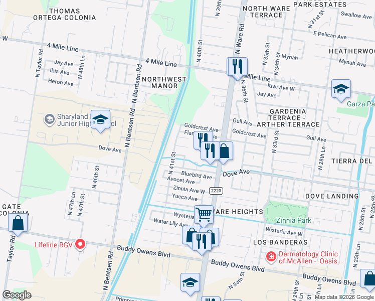 map of restaurants, bars, coffee shops, grocery stores, and more near 3905 Eagle Avenue in McAllen