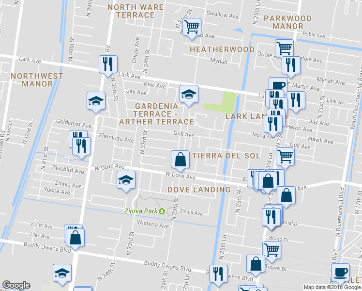 map of restaurants, bars, coffee shops, grocery stores, and more near 5816 North 29th Lane in McAllen