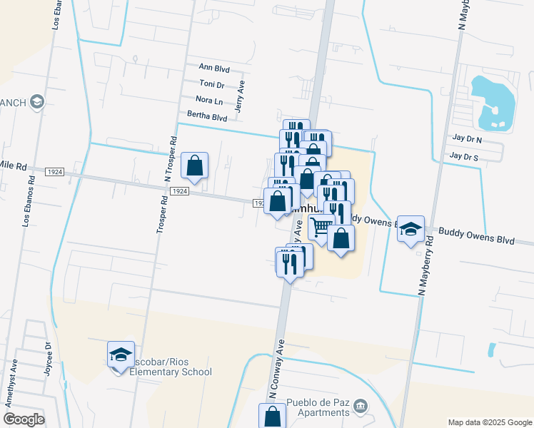 map of restaurants, bars, coffee shops, grocery stores, and more near 155 West Mile 3 Road in Mission