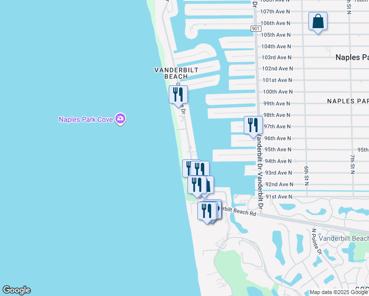 map of restaurants, bars, coffee shops, grocery stores, and more near 9467 Gulf Shore Drive in Naples