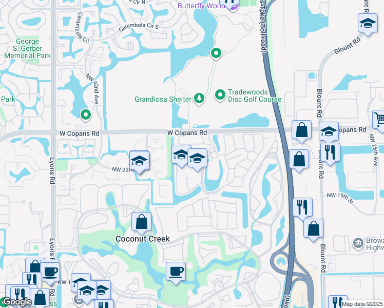 map of restaurants, bars, coffee shops, grocery stores, and more near 2355 Northwest 37th Avenue in Coconut Creek