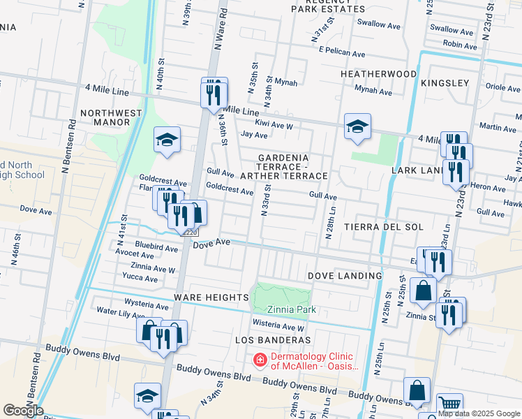 map of restaurants, bars, coffee shops, grocery stores, and more near 3212 Falcon Avenue in McAllen