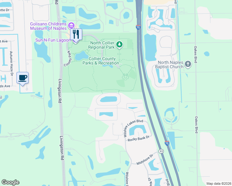 map of restaurants, bars, coffee shops, grocery stores, and more near 6220 Wilshire Pines Circle in Naples