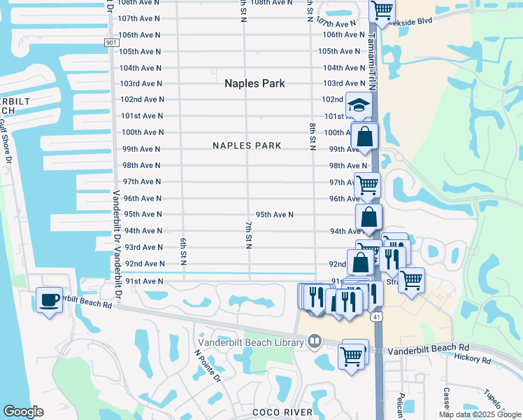 map of restaurants, bars, coffee shops, grocery stores, and more near 718 95th Avenue North in Naples