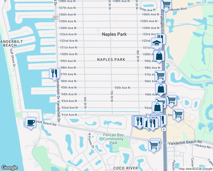 map of restaurants, bars, coffee shops, grocery stores, and more near 683 95th Avenue North in Naples
