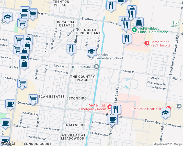 map of restaurants, bars, coffee shops, grocery stores, and more near 217 East Lark Avenue in McAllen