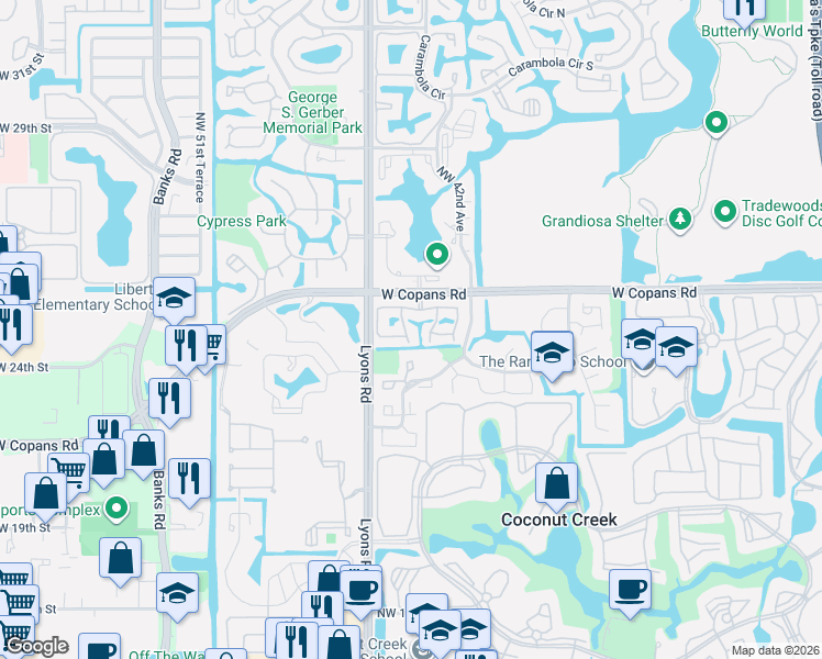 map of restaurants, bars, coffee shops, grocery stores, and more near 4388 Acacia Circle in Coconut Creek