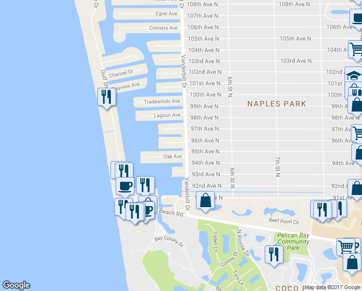 map of restaurants, bars, coffee shops, grocery stores, and more near 476 Pine Avenue in Naples
