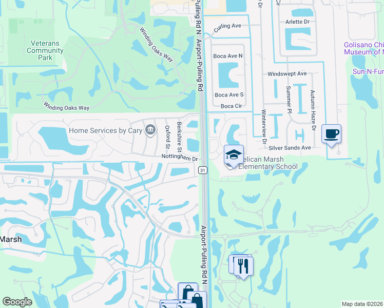 map of restaurants, bars, coffee shops, grocery stores, and more near 9600 Berkshire Street in Naples