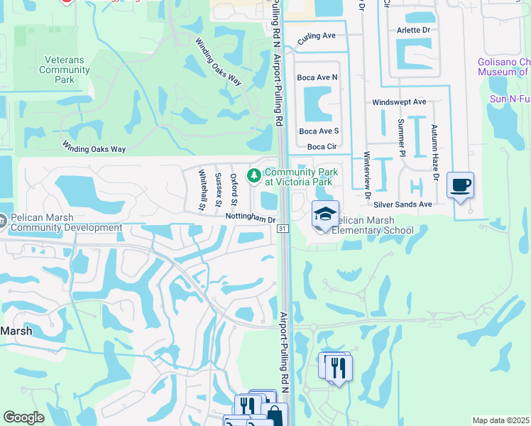map of restaurants, bars, coffee shops, grocery stores, and more near 9600 Berkshire Street in Naples