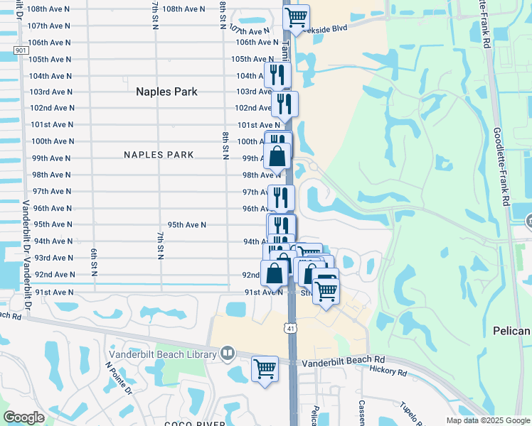 map of restaurants, bars, coffee shops, grocery stores, and more near 863 96th Avenue North in Naples