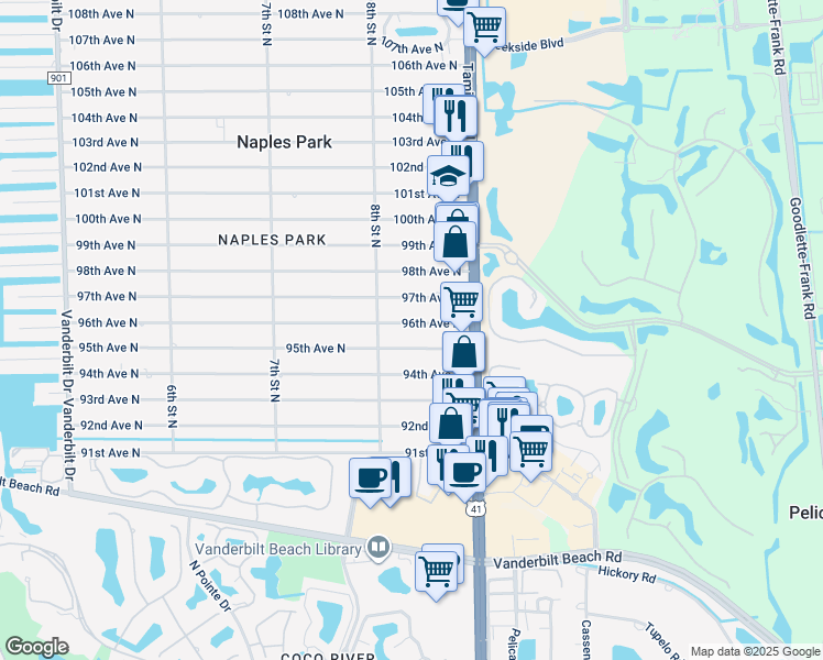 map of restaurants, bars, coffee shops, grocery stores, and more near 827 96th Avenue North in Naples