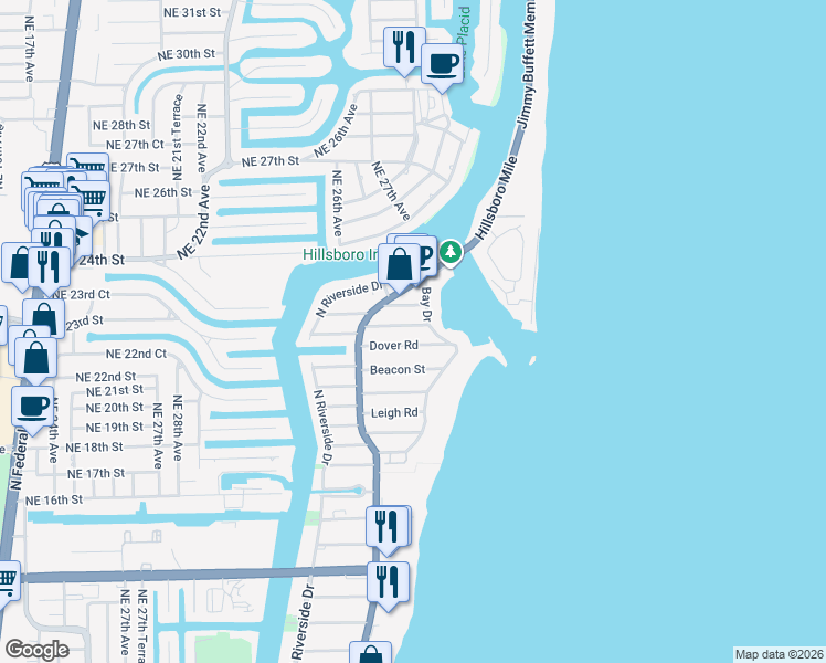 map of restaurants, bars, coffee shops, grocery stores, and more near 3416 Norfolk Street in Pompano Beach