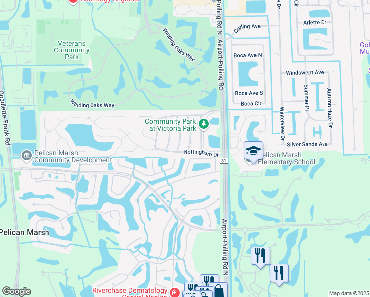 map of restaurants, bars, coffee shops, grocery stores, and more near 345 Nottingham Drive in Naples
