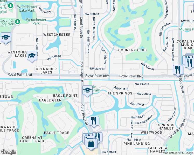 map of restaurants, bars, coffee shops, grocery stores, and more near in Coral Springs