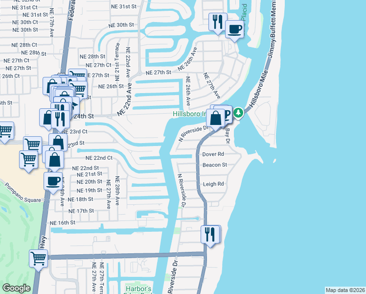 map of restaurants, bars, coffee shops, grocery stores, and more near 3204 Norfolk Street in Pompano Beach