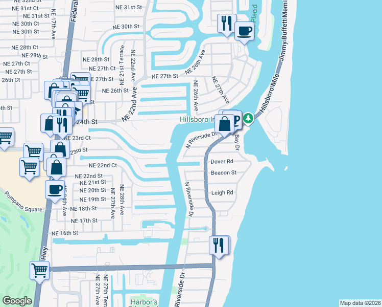 map of restaurants, bars, coffee shops, grocery stores, and more near 3204 Norfolk Street in Pompano Beach