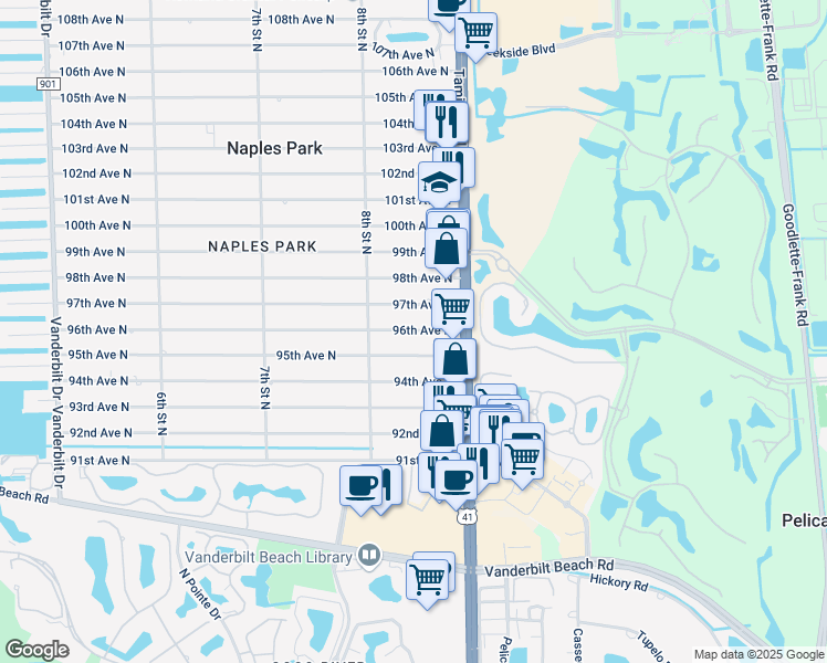 map of restaurants, bars, coffee shops, grocery stores, and more near 827 96th Avenue North in Naples