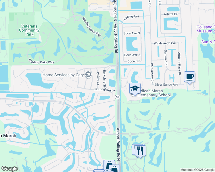 map of restaurants, bars, coffee shops, grocery stores, and more near 9600 Berkshire Street in Naples