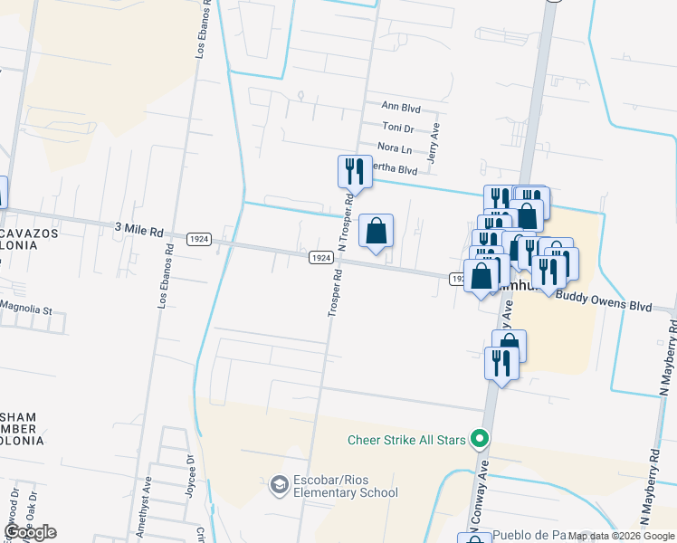 map of restaurants, bars, coffee shops, grocery stores, and more near 3500 Trosper Road in Palmhurst