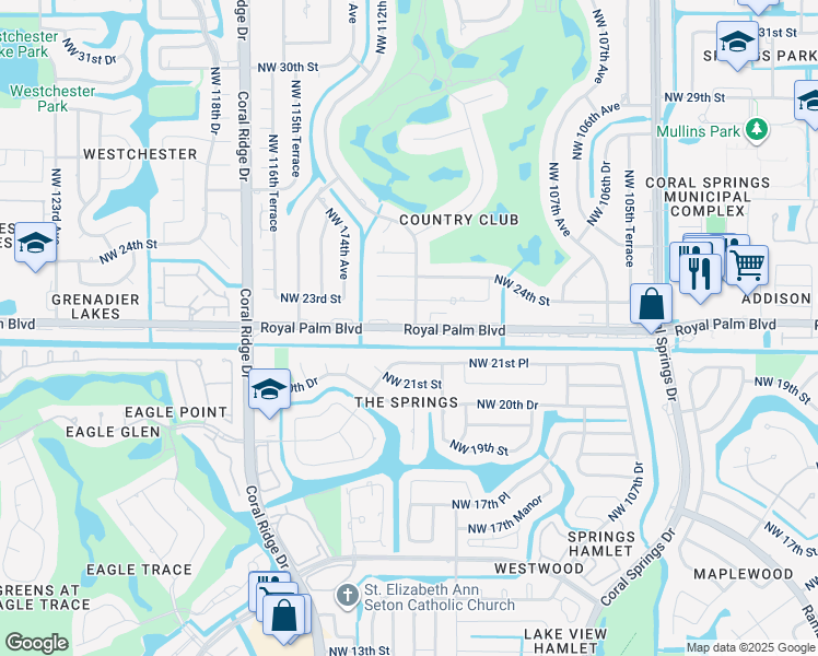 map of restaurants, bars, coffee shops, grocery stores, and more near in Coral Springs