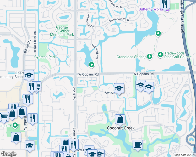 map of restaurants, bars, coffee shops, grocery stores, and more near 4346 Acacia Circle in Coconut Creek