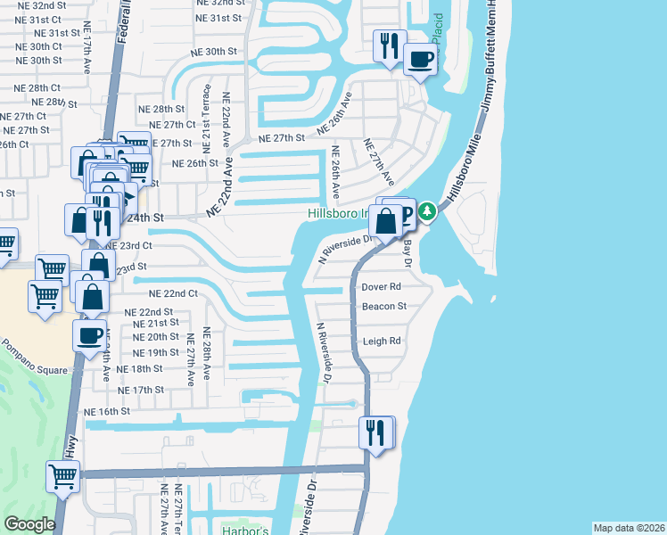 map of restaurants, bars, coffee shops, grocery stores, and more near 3204 Norfolk Street in Pompano Beach