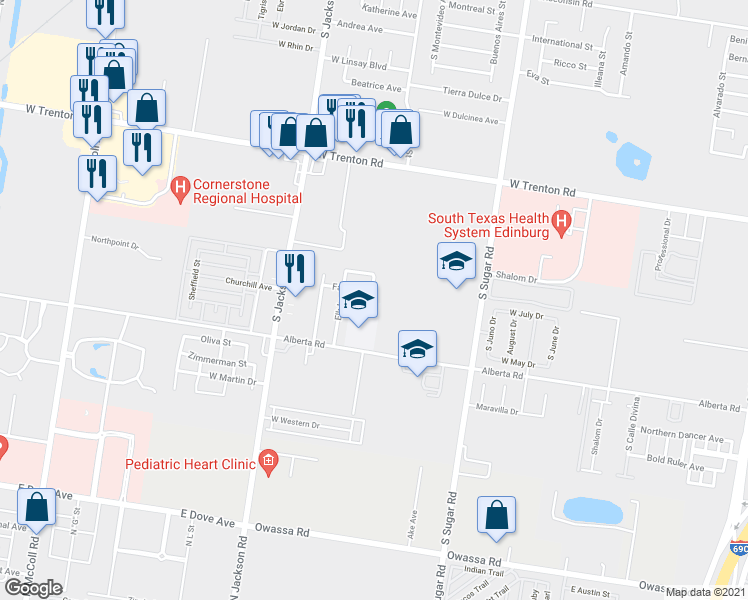 map of restaurants, bars, coffee shops, grocery stores, and more near 1806 Fawn Circle in Edinburg