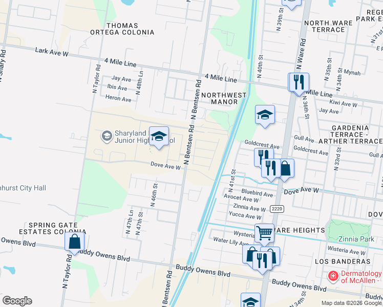map of restaurants, bars, coffee shops, grocery stores, and more near 5803 North 43rd Lane in McAllen