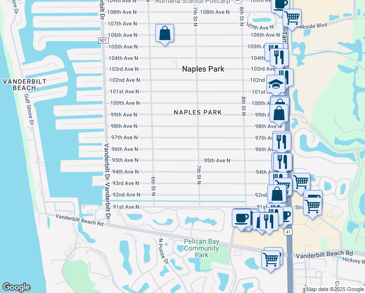 map of restaurants, bars, coffee shops, grocery stores, and more near 667 96th Avenue North in Naples