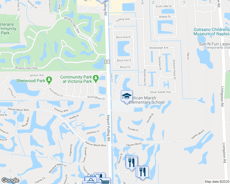 map of restaurants, bars, coffee shops, grocery stores, and more near 9624 Crescent Garden Drive in Naples