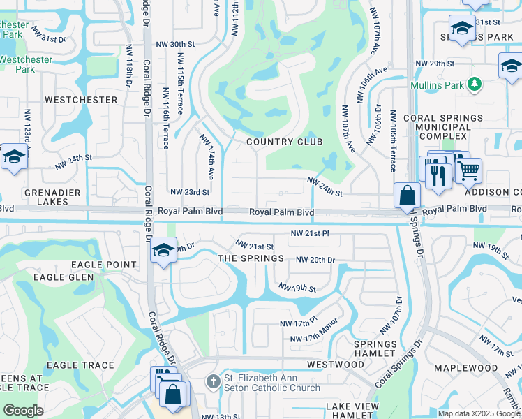 map of restaurants, bars, coffee shops, grocery stores, and more near in Coral Springs