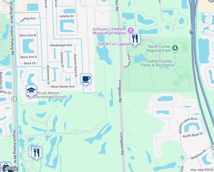 map of restaurants, bars, coffee shops, grocery stores, and more near 2903 Tiburon Boulevard East in Naples