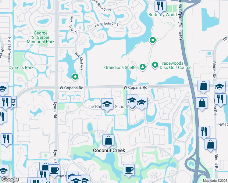 map of restaurants, bars, coffee shops, grocery stores, and more near 2254 Seagrape Circle in Coconut Creek