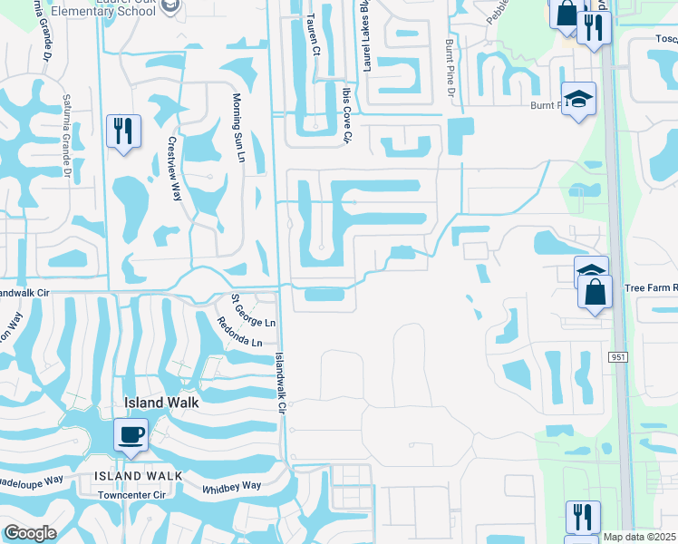 map of restaurants, bars, coffee shops, grocery stores, and more near 14707 Indigo Lakes Circle in Naples