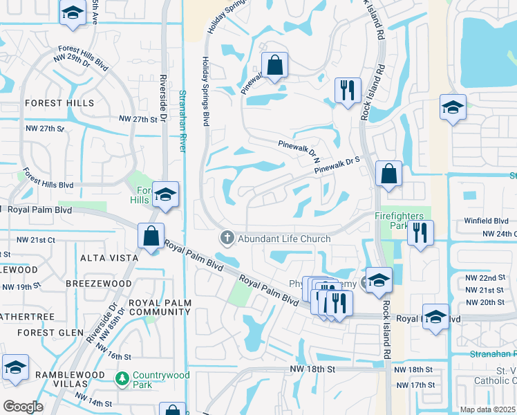 map of restaurants, bars, coffee shops, grocery stores, and more near 7612 Pinewalk Drive South in Margate