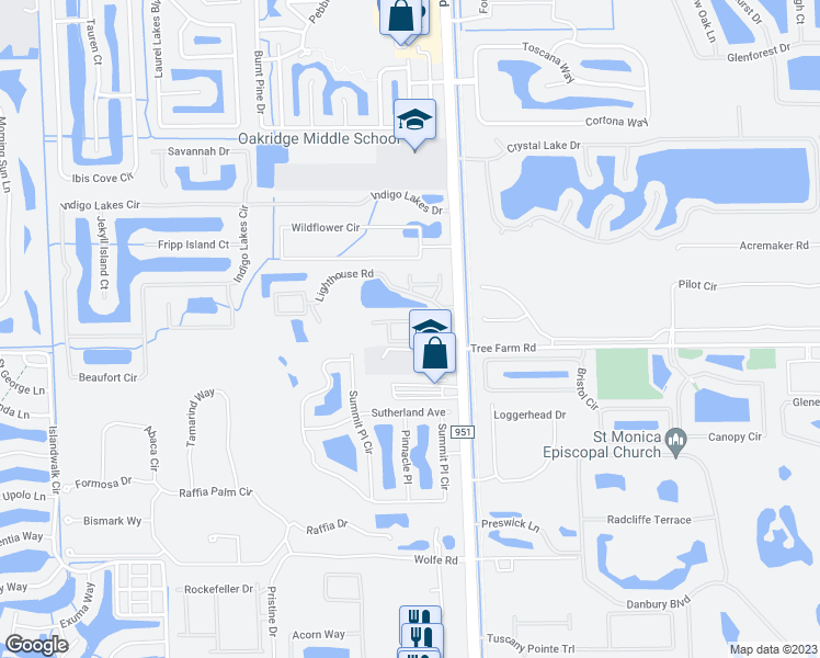 map of restaurants, bars, coffee shops, grocery stores, and more near 14915 Triangle Bay Drive in Naples