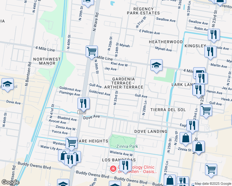 map of restaurants, bars, coffee shops, grocery stores, and more near 5809 North 33rd Street in McAllen